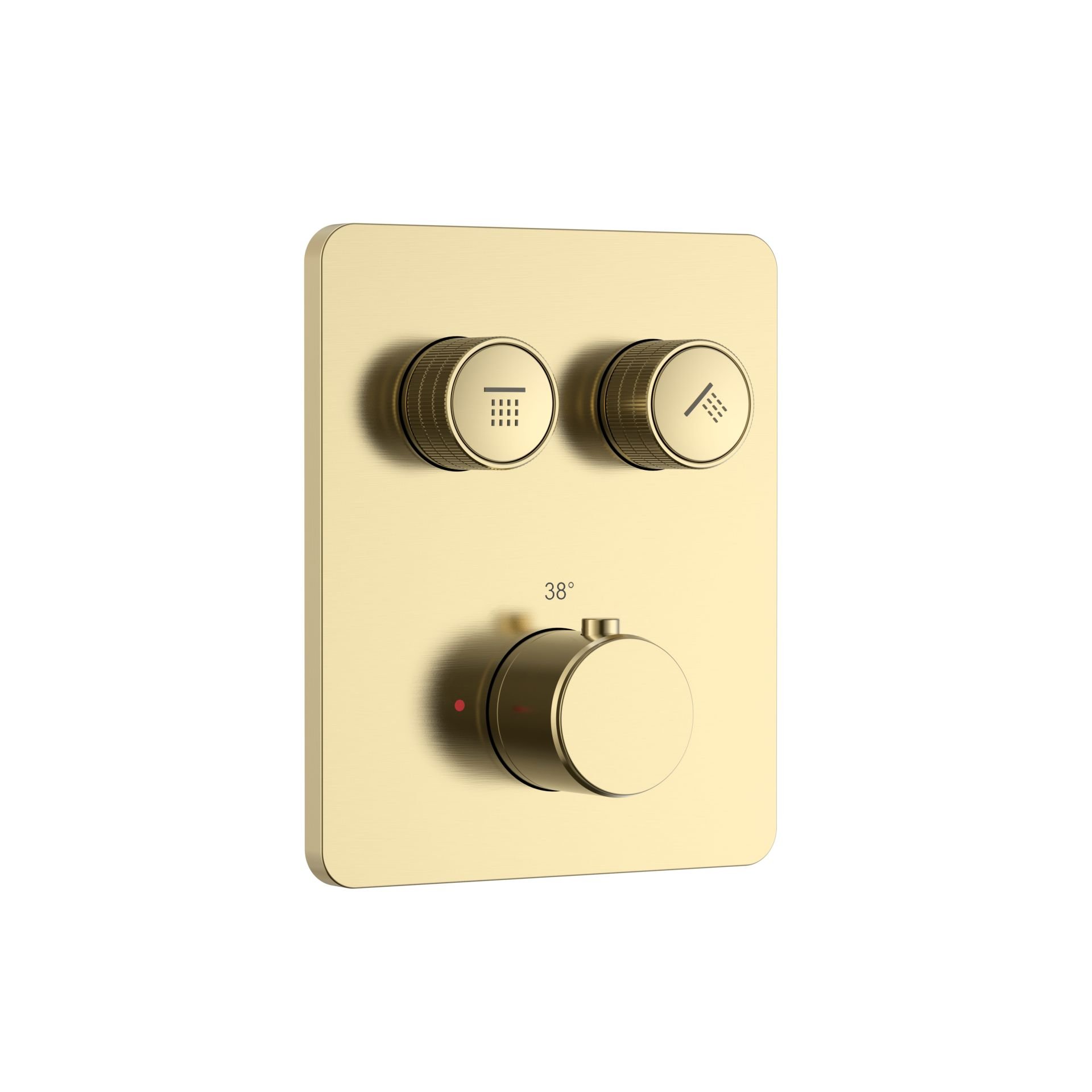 Stria Douchemengkraan - 2 Weg - Thermostatisch - Drukknoppen Met Verfijnde Ribbelstructuur - Met Inbouwbox En Afbouwdeel - Rechthoekig - Geborsteld Goud (PVD)