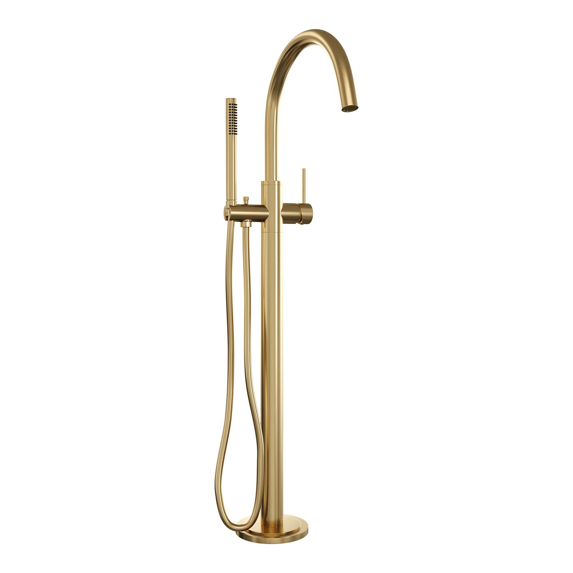 BRAUER Gold Carving vrijstaande badmengkraan SET 01 met staaf handdouche en doucheslang goud geborsteld PVD