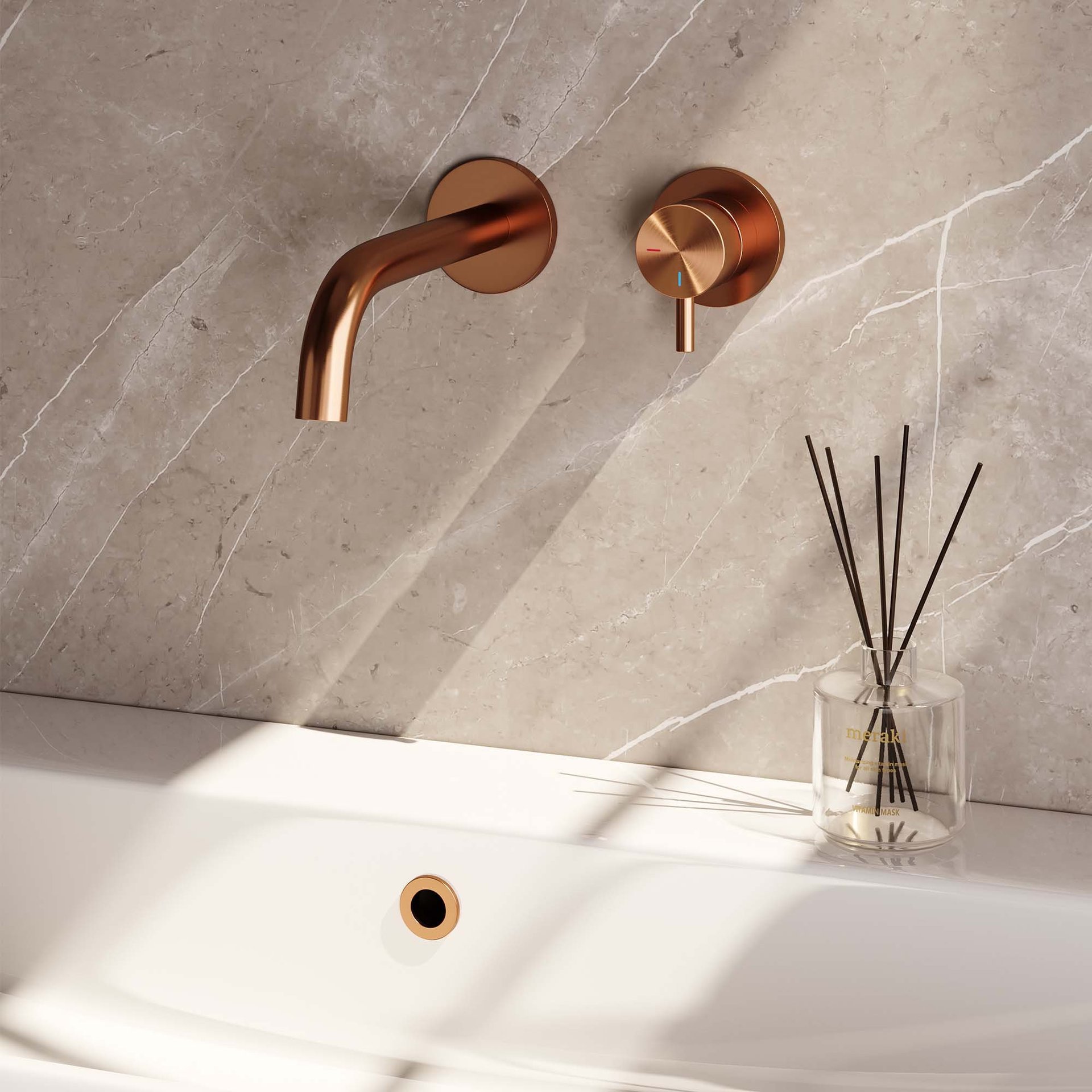 BRAUER Copper Edition inbouw wastafelmengkraan met gebogen uitloop en rozetten model B1 koper geborsteld PVD