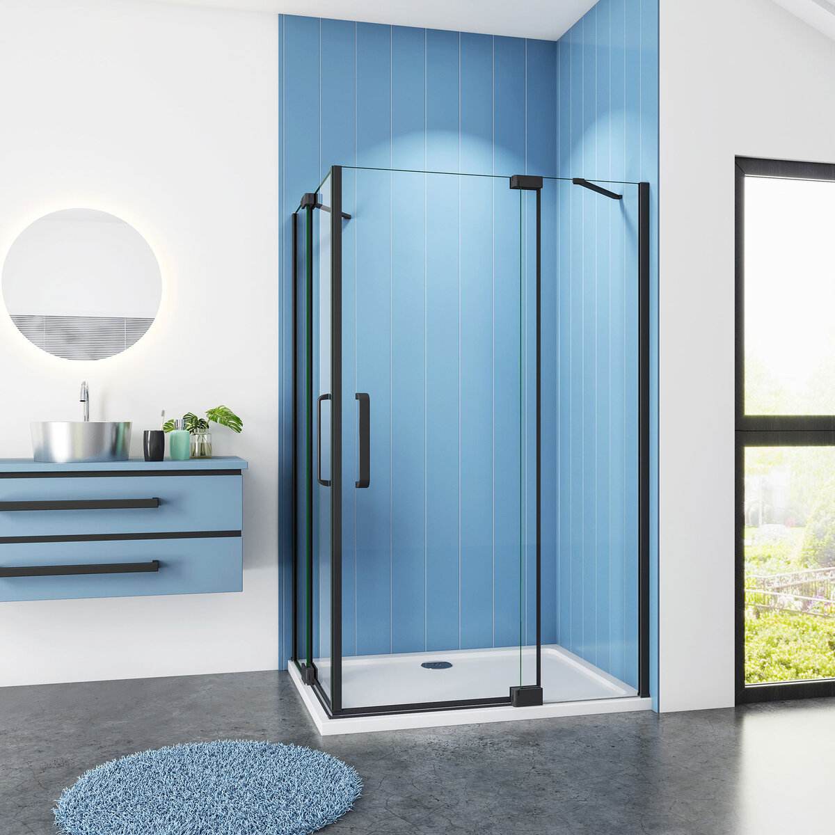 Douchecabine Vierkant Cosmos 90x90x195 Hoekinstap 8mm Helder Glas Antikalk Mat Zwart