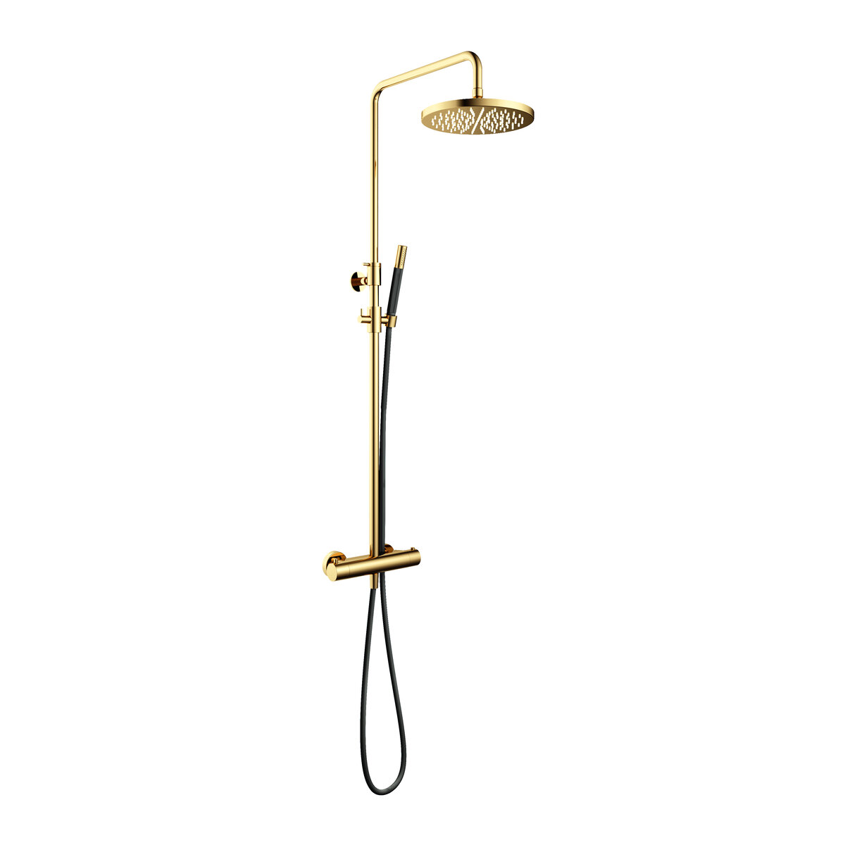 Hotbath Cobber Opbouw Regendoucheset Met Thermostaatkraan Met 30cm Ronde Hoofddouche en Staafhanddouche Gepolijst Messing PVD