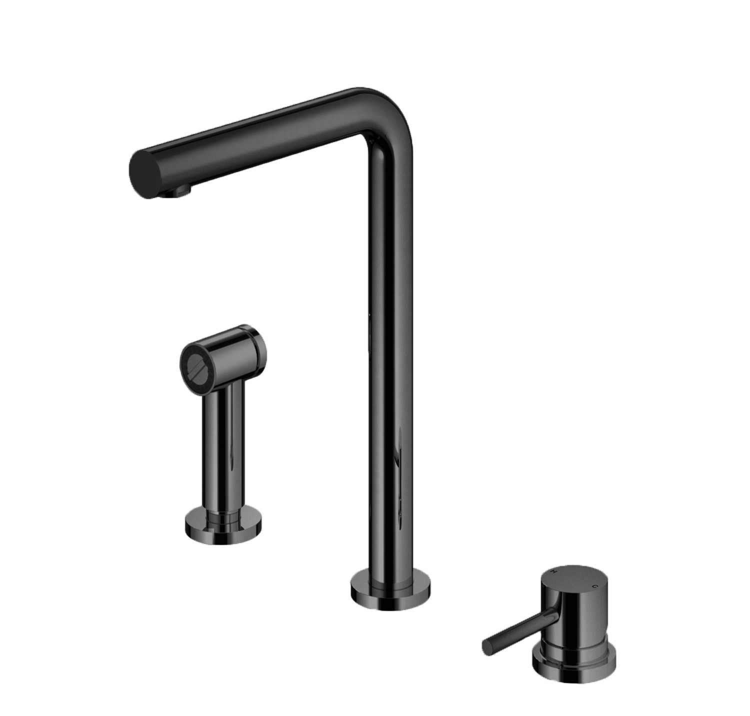 Hotbath Fellow Keukenmengkraan 3 Gats Met Handdouche Zwart Chroom