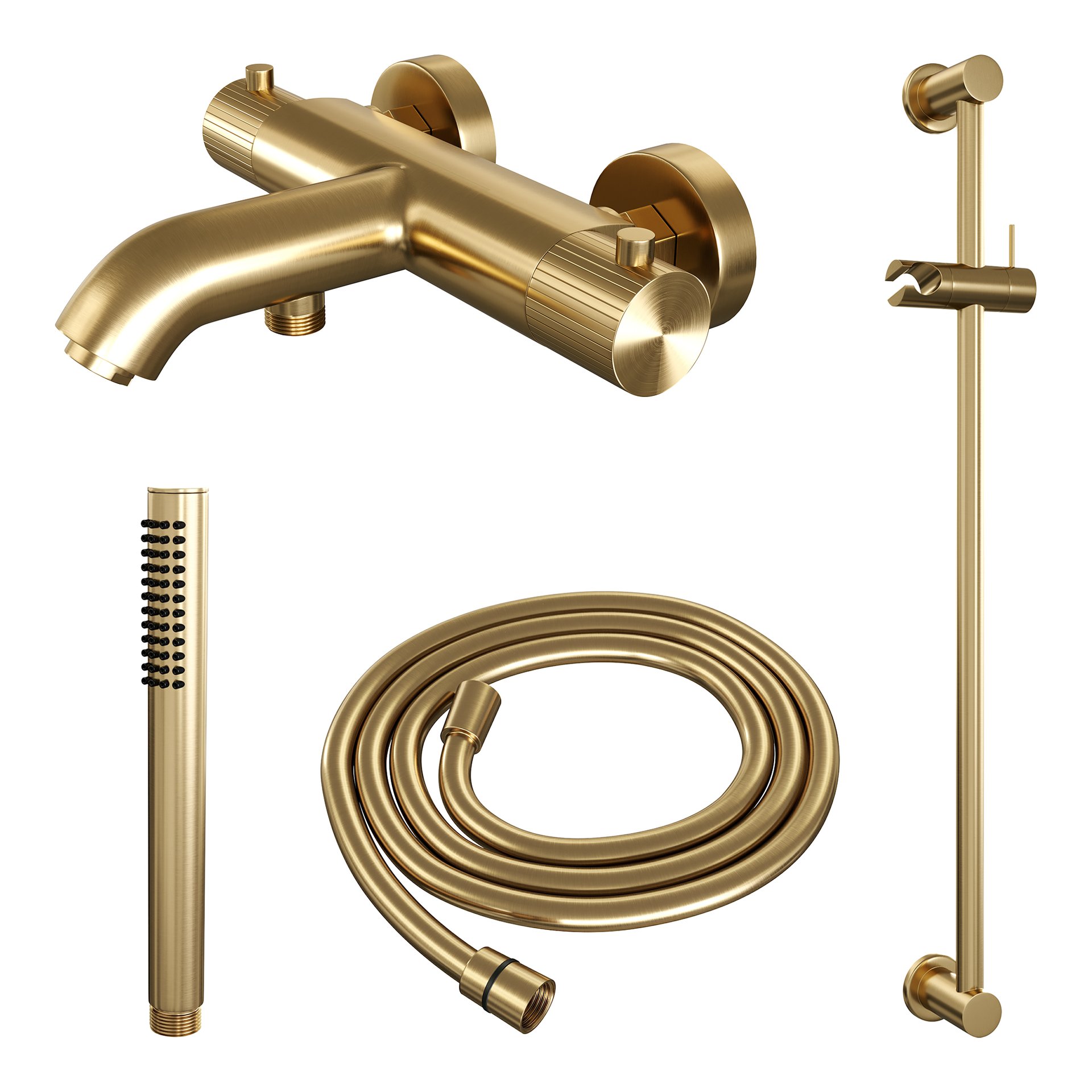 BRAUER Stripe opbouw baddouche thermostaatkraan SET 01 met glijstang en staaf handdouche en doucheslang goud geborsteld PVD