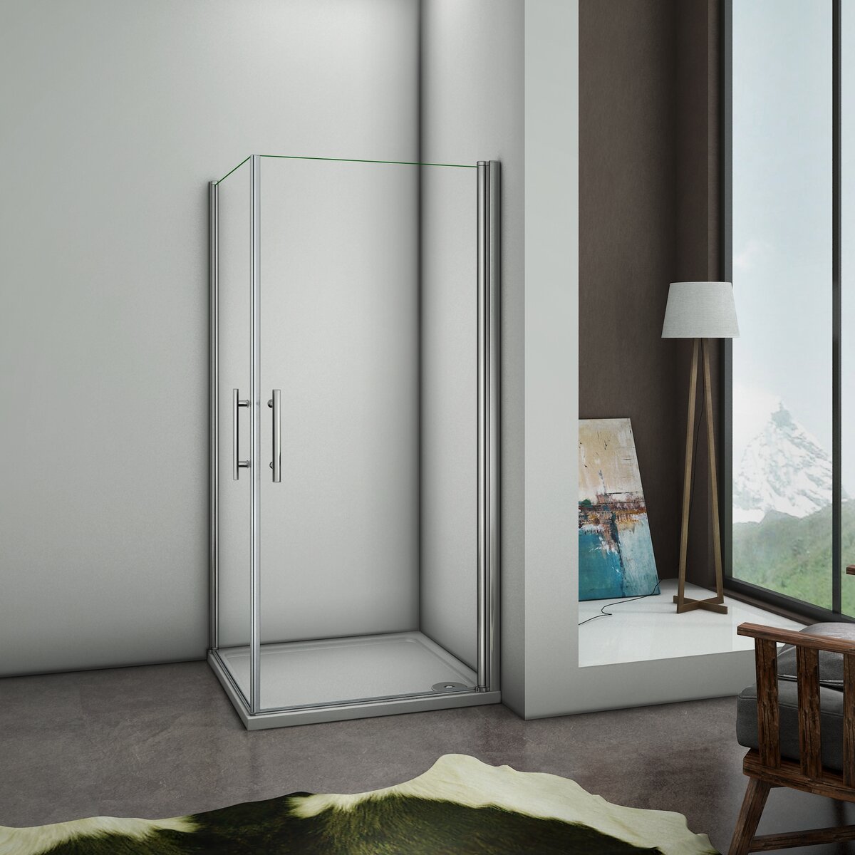 Douchecabine Vierkant Holly 80x80 Dubbele Draaideur 6mm Helder glas Antikalk Chroom
