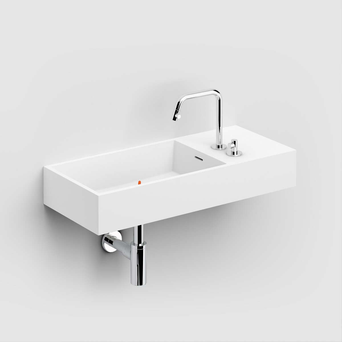 Clou Wash Me wastafel 75x32cm voorbewerkte kraangaten aluite Wit mat Rechts