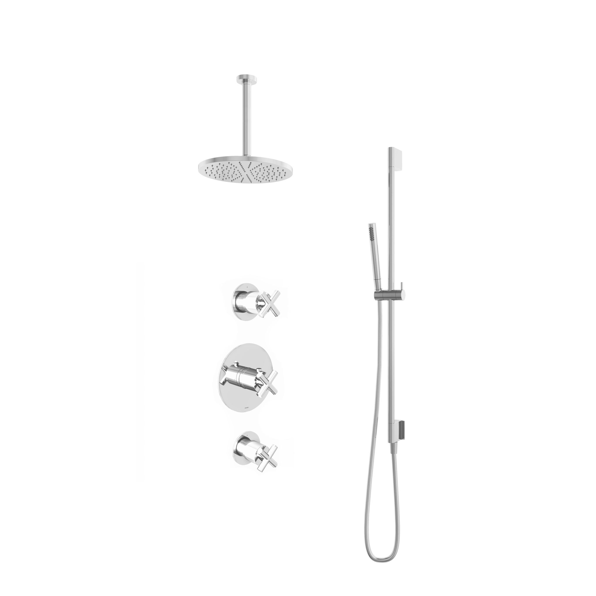 Hotbath Chap Inbouw Regendoucheset Rond Met 2 Stopkranen, Plafondbuis 30cm, Hoofddouche 25cm, Staafhanddouche En Glijstang Chroom