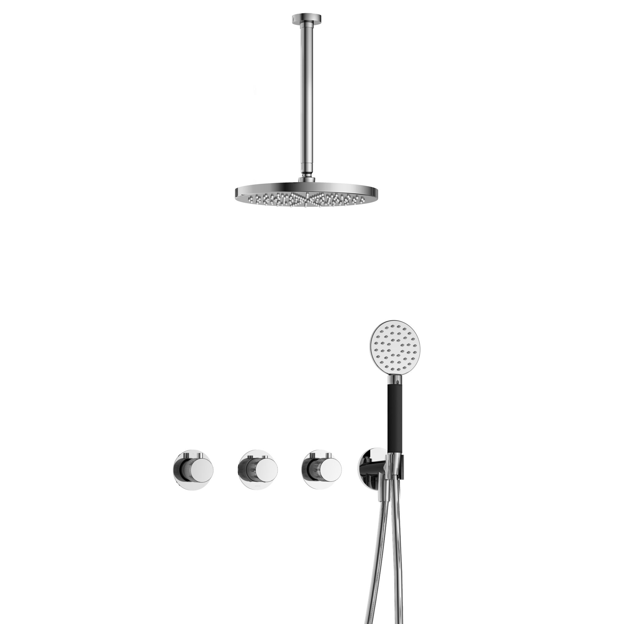 Hotbath Cobber X Inbouw Regendoucheset Met 2 Stopkranen, Plafondbuis 30cm, Hoofddouche 30cm En Ronde Handdouche Chroom