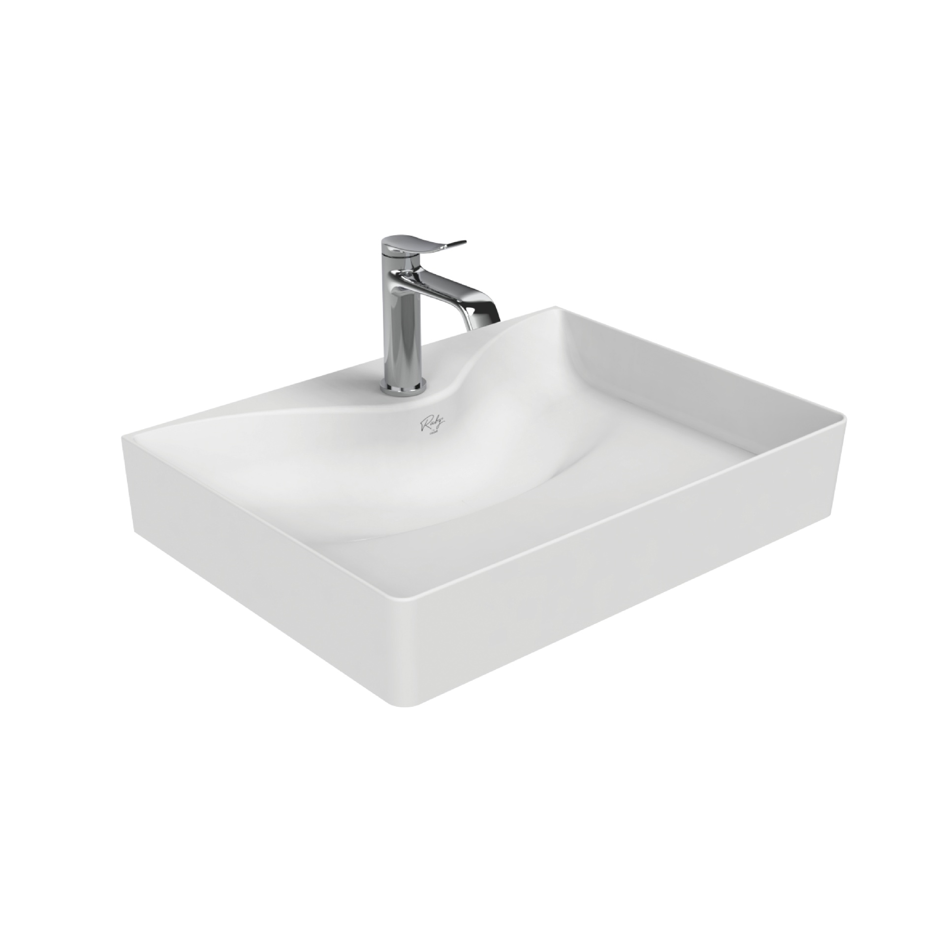 Creavit Ruby RB064 Wastafel - Opbouw - Keramiek - Zonder Overloop - Met Kraangat - 60,5x11x45,5 Cm - Glanzend Wit