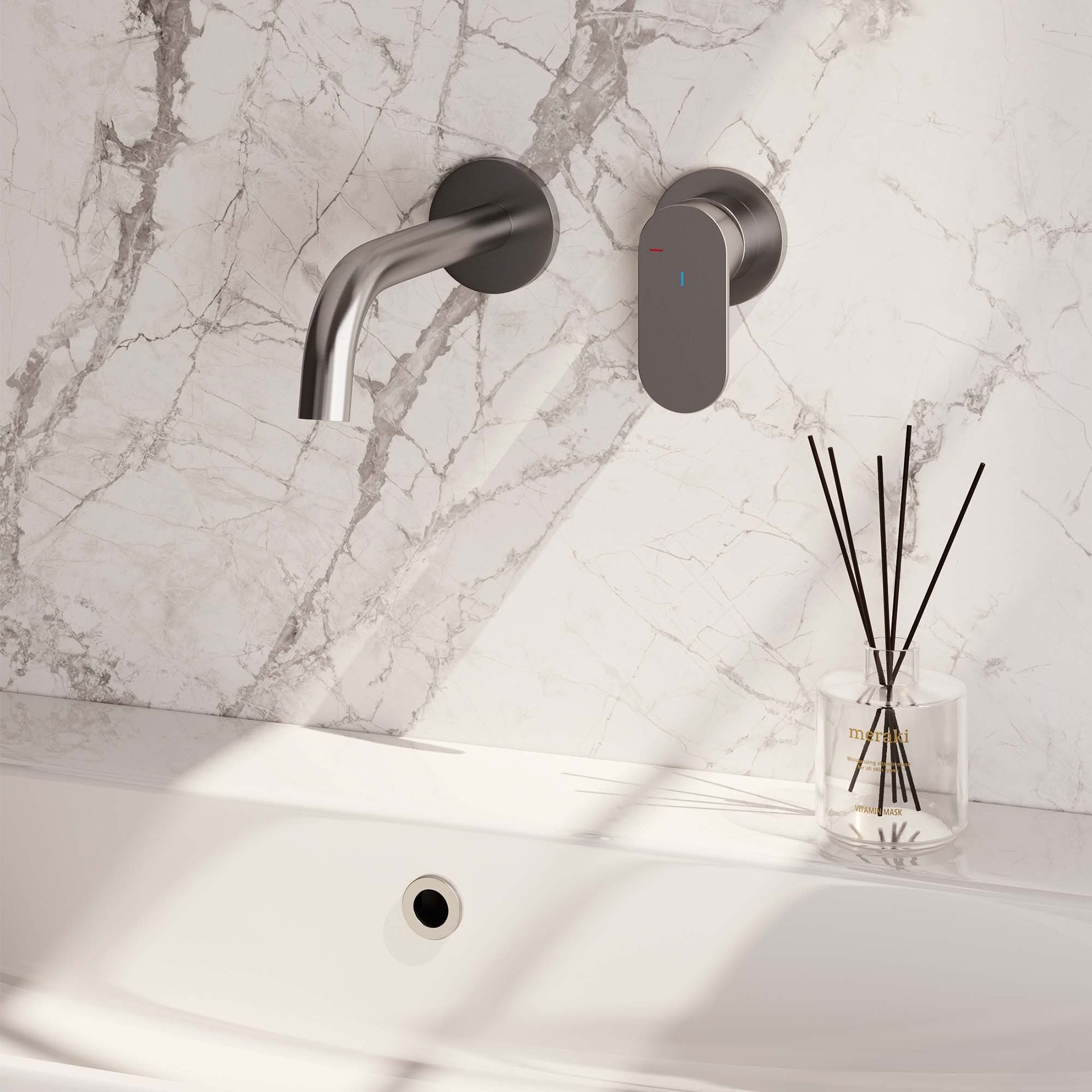 BRAUER Brushed Edition inbouw wastafelmengkraan met gebogen uitloop en rozetten model C1 RVS geborsteld PVD