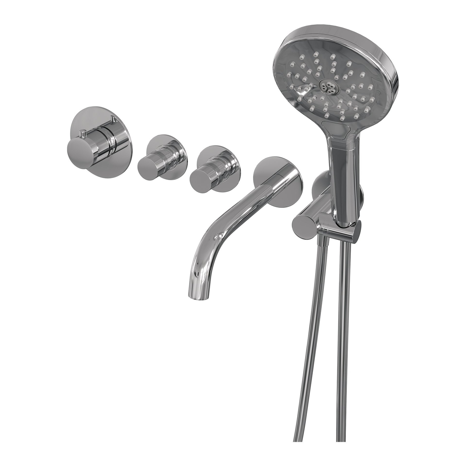 BRAUER Chrome Edition thermostatische inbouw badkraan SET 02 met uitloop en 3-standen handdouche en doucheslang en wandaansluitbocht chroom