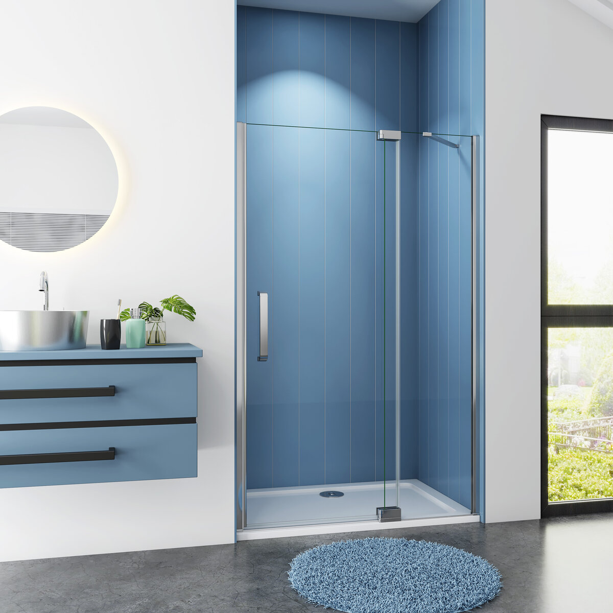 Douchedeur Cosmos Nisdeur 80x195 Draaideur Met Vaste Wand 8mm Helder Glas Antikalk Chroom
