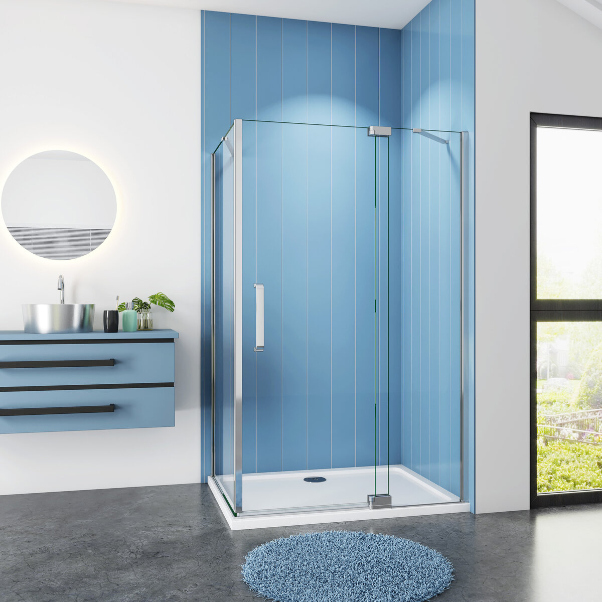 Douchecabine Rechthoek Cosmos 100 Draaideur Met Vaste Wand X 90 Vaste Wand 8mm Helder Glas Chroom