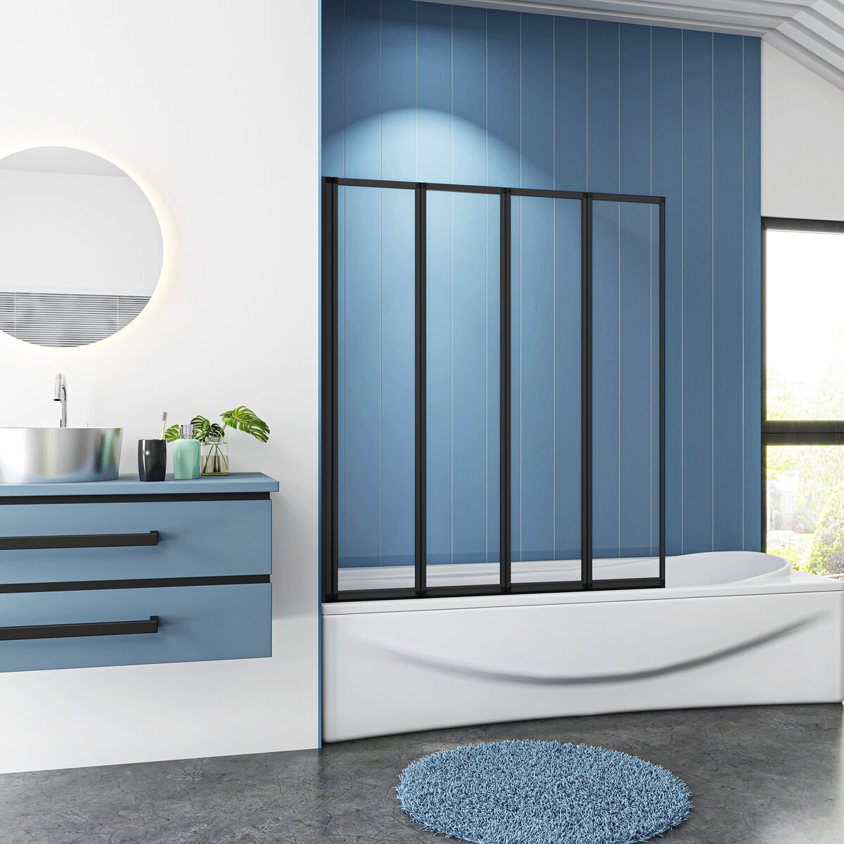Badwand Black Bluebell 4-Delig 100X140 4Mm Helder Glas Mat Zwart