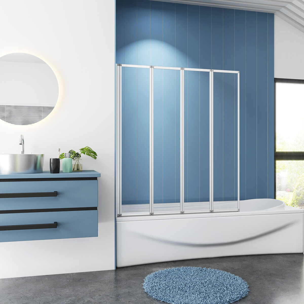 Badwand Bluebell 4-Delig 100X140 4Mm Helder Glas Mat Grijs