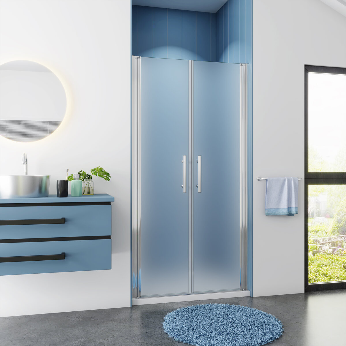 Douchedeur Flora Nisdeur 80X195 Pendeldeur 6Mm Gesatineerd Glas Antikalk Chroom