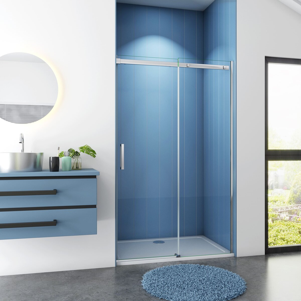 Douchedeur Veronica Nisdeur 120x195 Schuifdeur 8mm Helder Glas Antikalk Chroom