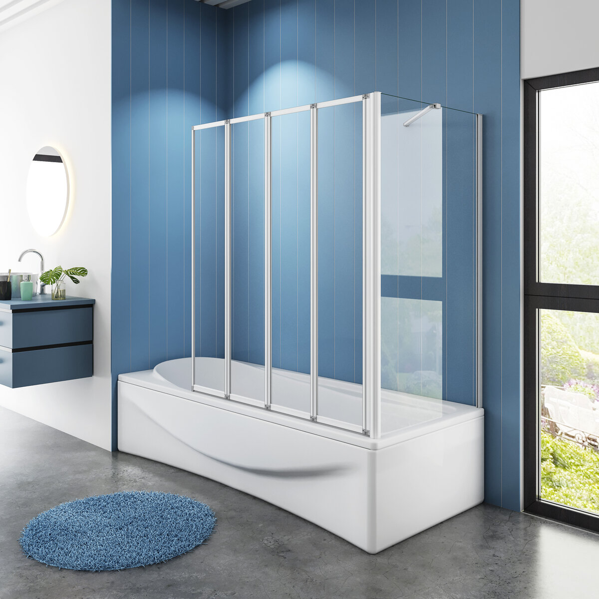 Badwand Bluebell 4-Delig 90X140 Met Zijwand 70cm 4Mm Helder Glas Mat Grijs