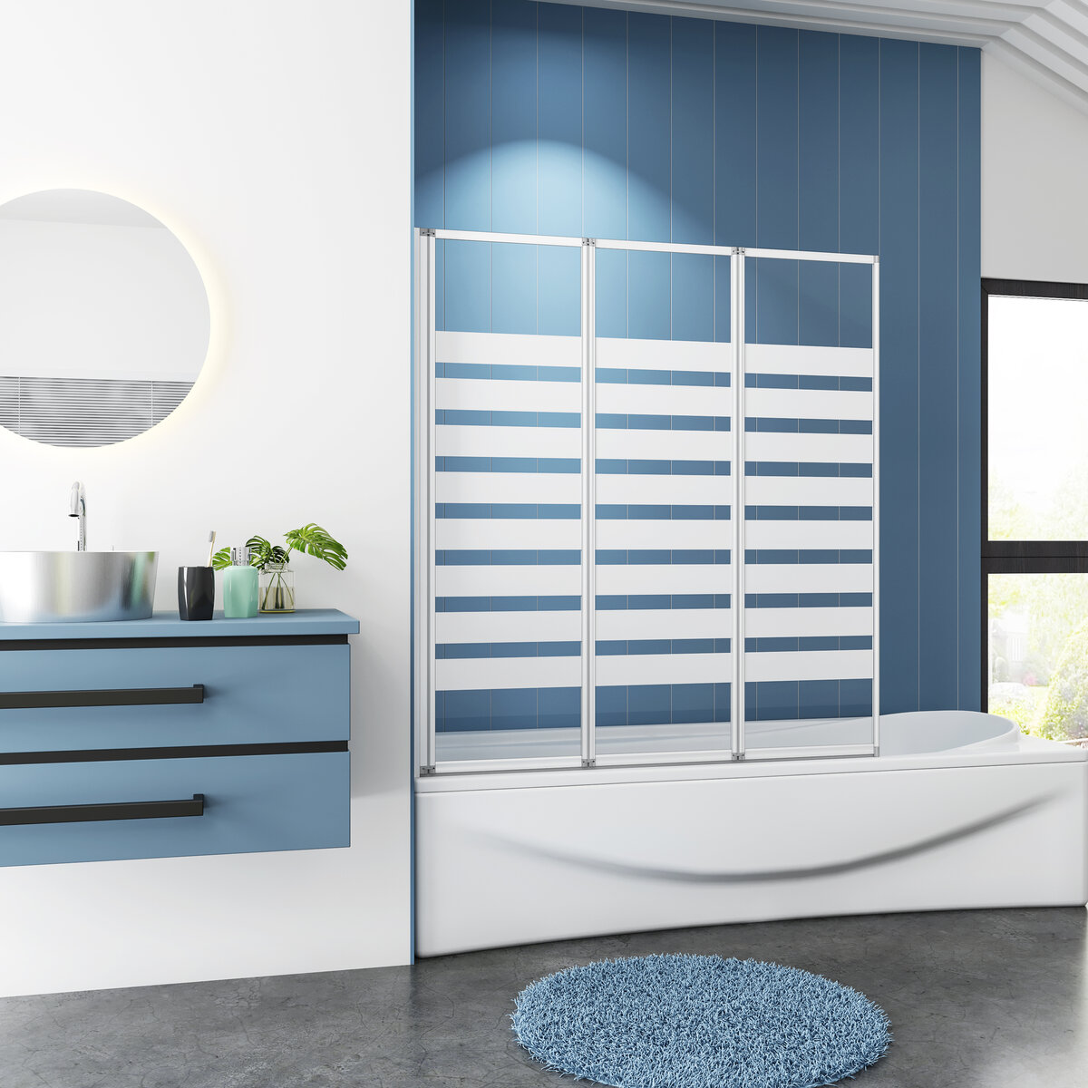 Badwand White Bluebell 3-Delig 130x140 4Mm Semi-Gesatineerd Glas Mat Grijs Links