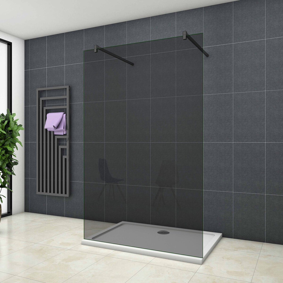 Inloopdouche Vrijstaand Black Dahlia 100x200 8mm Rookglas Antikalk Mat Zwart