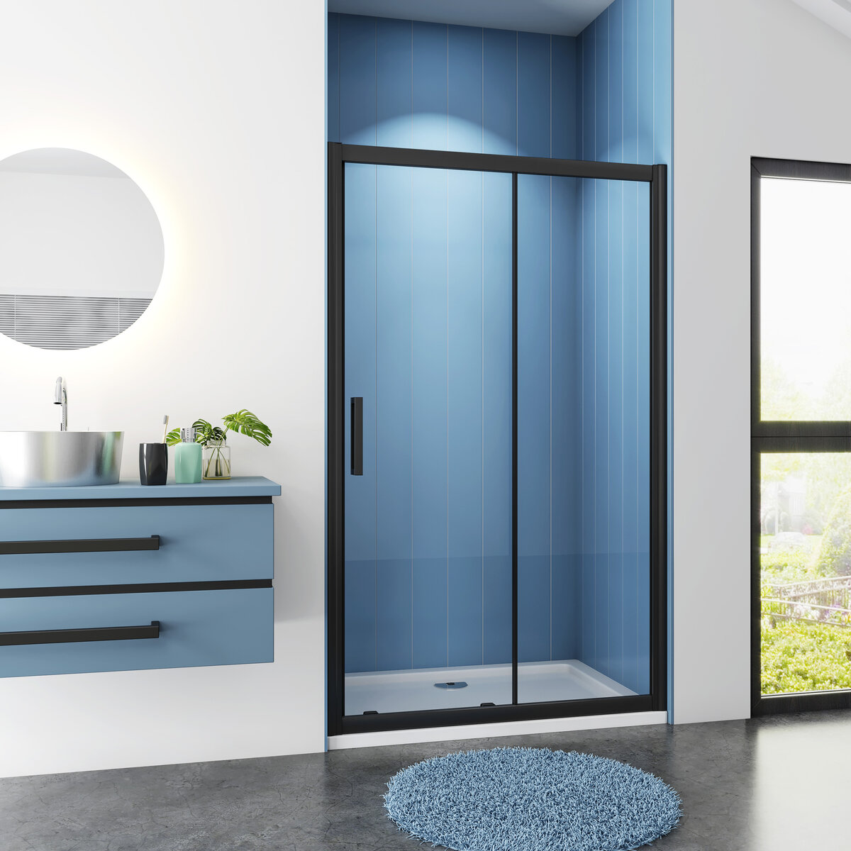 Douchedeur Iris Nisdeur 120X195 Schuifdeur 8Mm Helder Glas Antikalk Mat Zwart