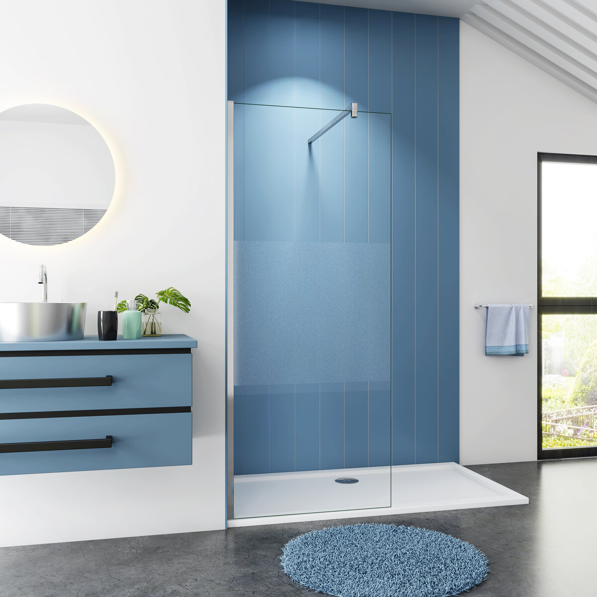 Inloopdouche Chrysant 90x200 8mm Semi Gesatineerd Glas Antikalk Chroom