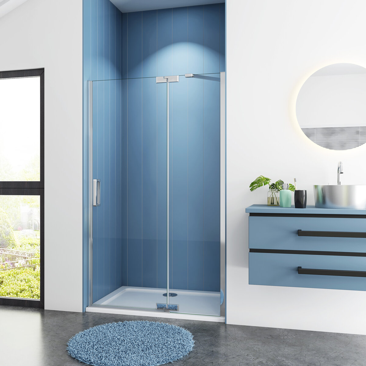 Douchedeur Mallow Nisdeur 80X200 Draaideur Met Vaste Wand 8Mm Helder Glas Antikalk Chroom Rechts