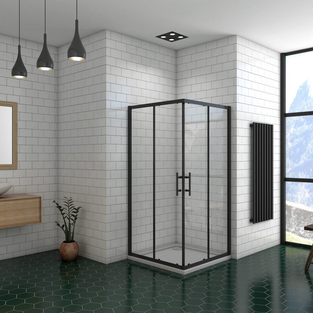 Douchecabine Rechthoek Ixia Zwart 80x90x195 Hoekinstap 6Mm Helder Glas Antikalk Mat Zwart