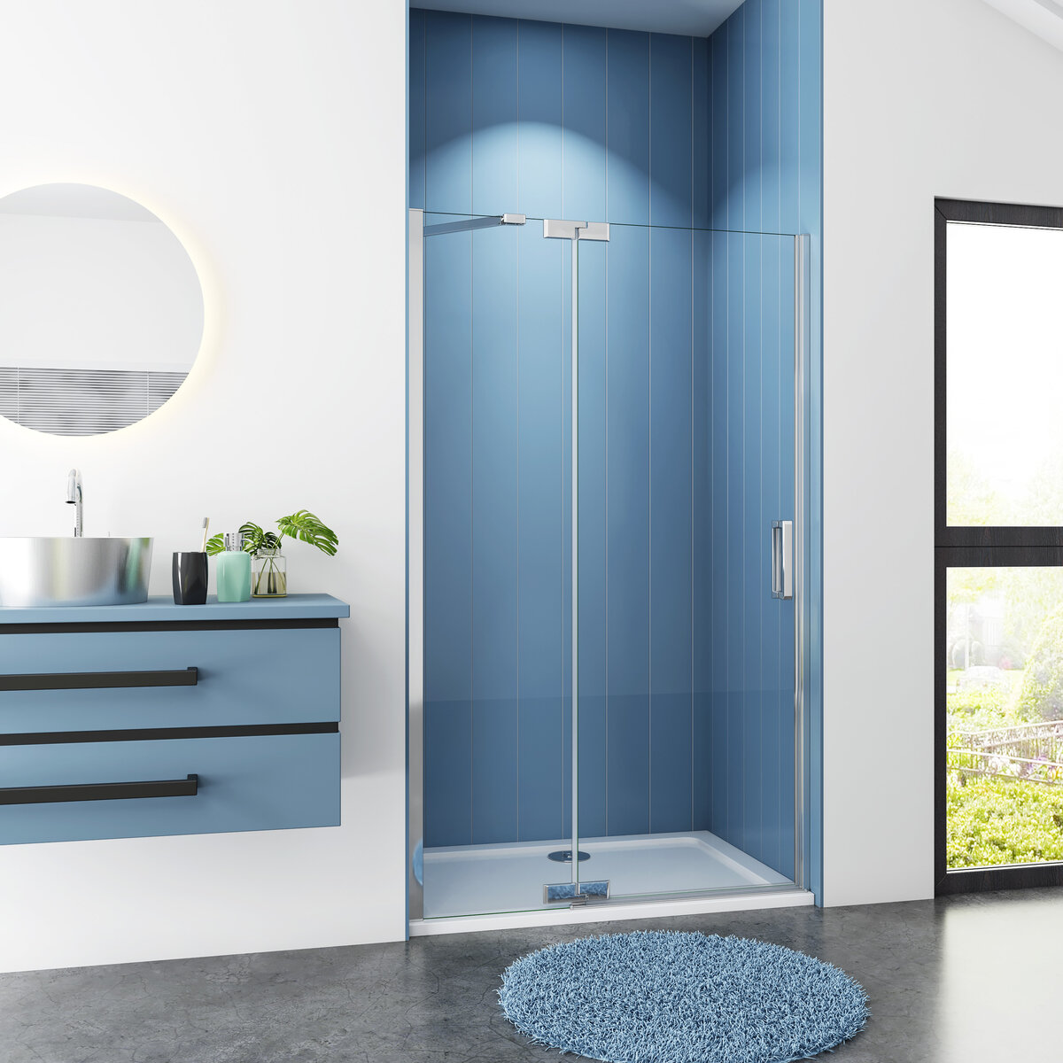 Douchedeur Mallow Nisdeur 120X200 Draaideur Met Vaste Wand 8Mm Helder Glas Antikalk Chroom Links
