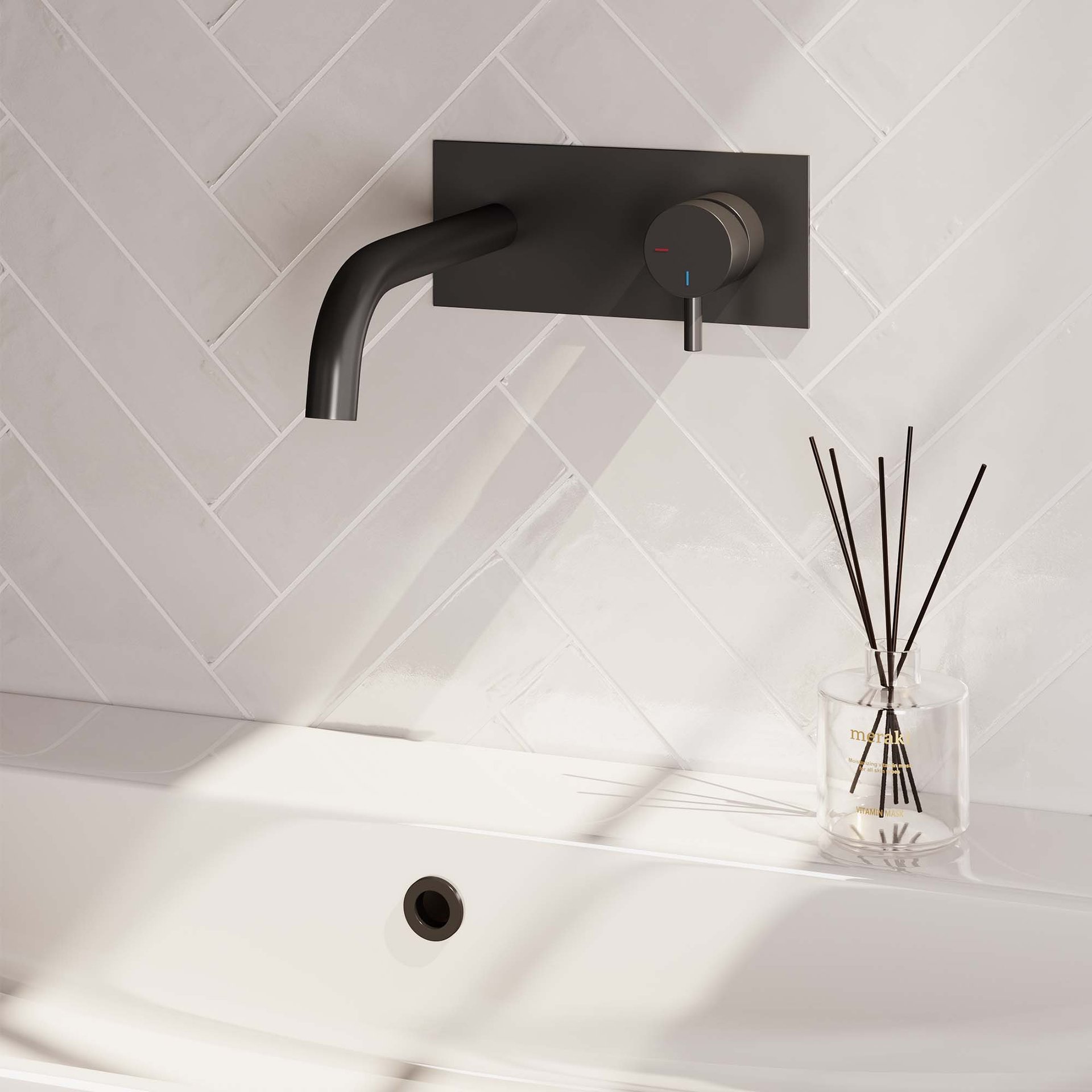 BRAUER Black Edition inbouw wastafelmengkraan met gebogen uitloop en afdekplaat model B1 mat zwart