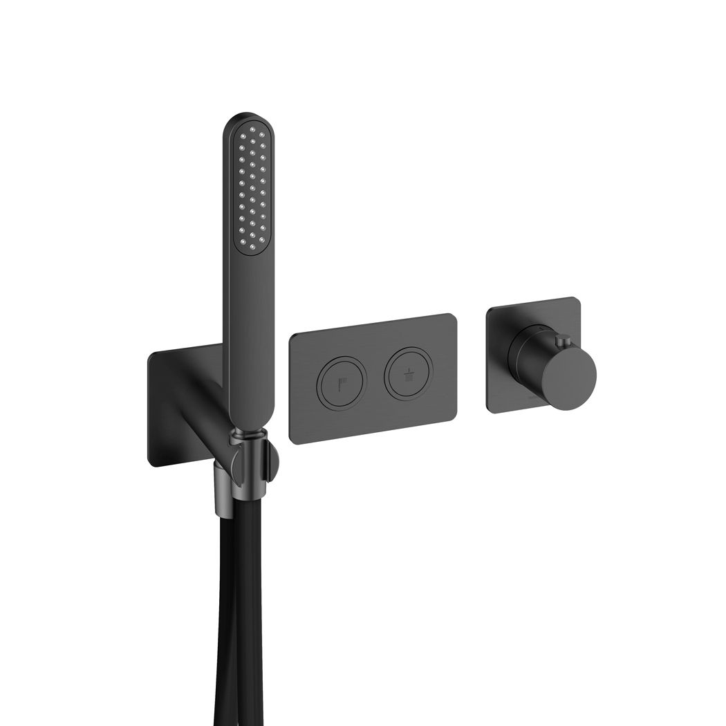 Hotbath Gal Afbouwdeel - Inbouw Thermostaatkraan Met 2 Pushbuttons En Handdouche Geborsteld Gunmetal PVD