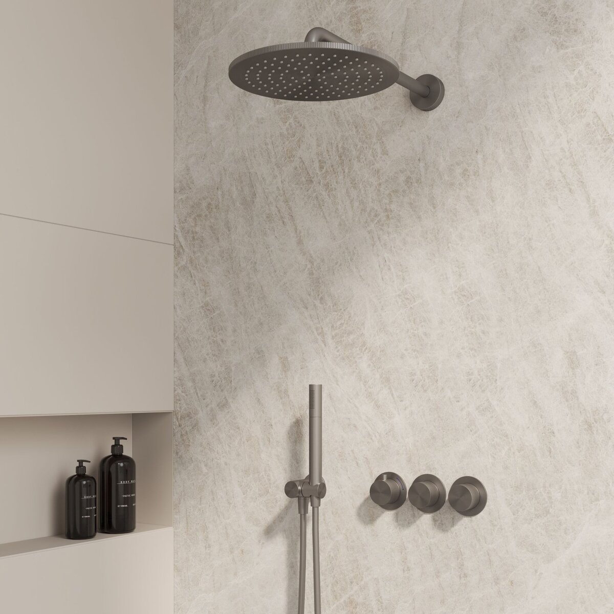 Best-Design "One-Pack" inbouw-regendoucheset "High-End Moya M-250" gunmetal