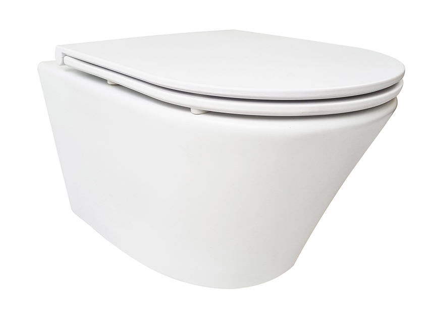 Vesta rimless wandcloset mat wit met Flatline toiletzitting softclose en quick release mat wit