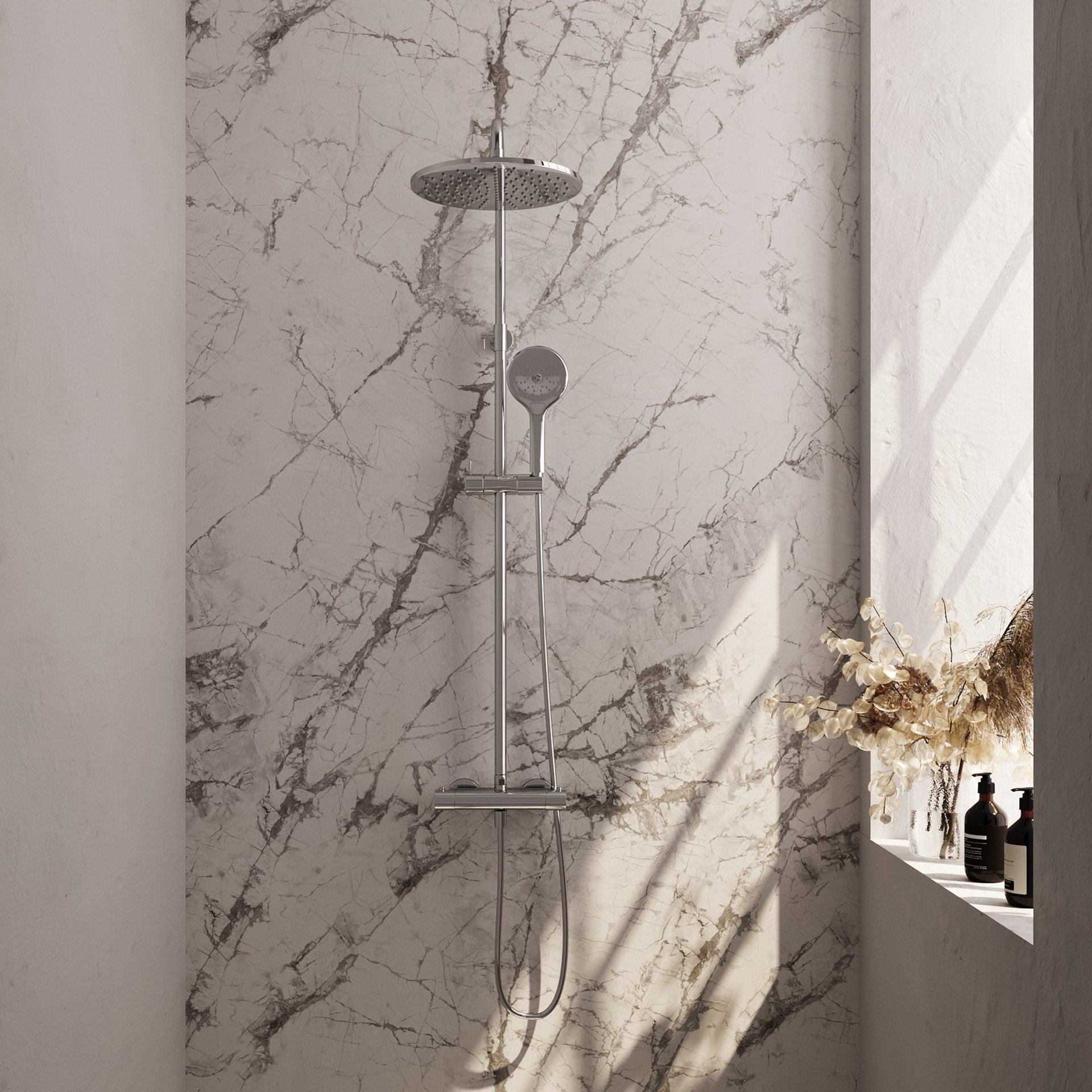 BRAUER Chrome Edition opbouw thermostatische regendouche SET 04 met 30 cm hoofddouche en 3-standen handdouche en doucheslang chroom