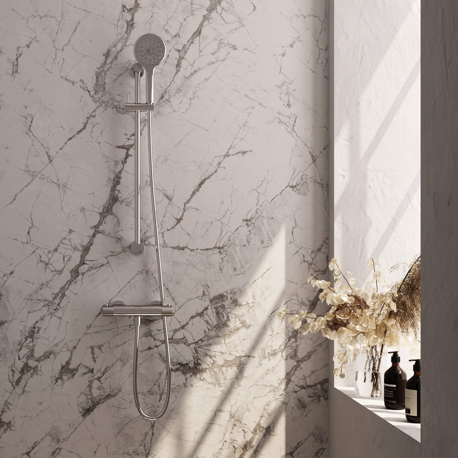 BRAUER Chrome Carving opbouw douche thermostaatkraan SET 02 met glijstang en 3-standen handdouche en doucheslang chroom