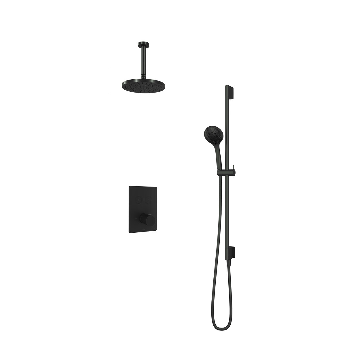 Hotbath Cobber Inbouw Regendoucheset Thermostaatkraan Met 2 Pushbuttons Vierkant, Plafondbuis 15cm, Hoofddouche 20cm, 3-Standen Handdouche En Glijstang Geborsteld Nikkel