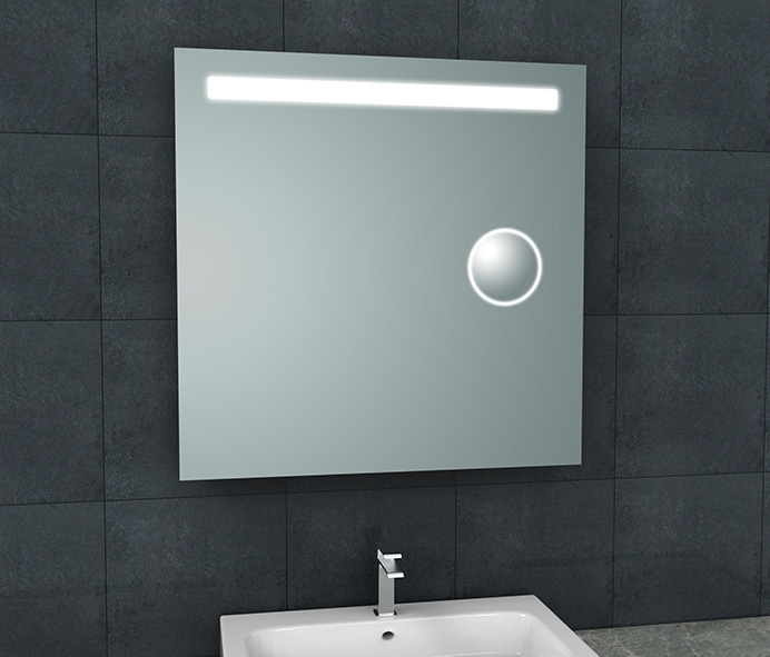 Tigris spiegel met led verlichting en scheerspiegel 80 x 80 cm