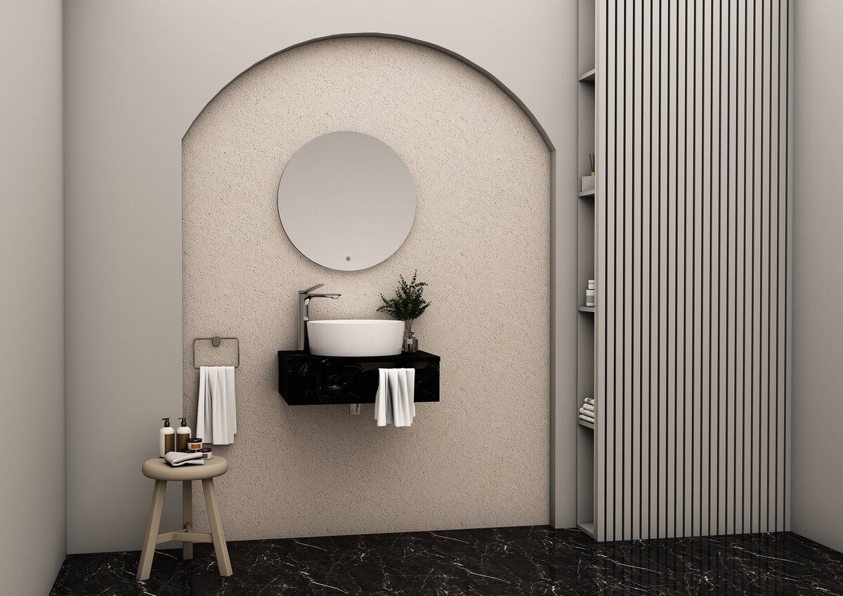 Creavit Aloni Felix Onderkast Met Handdoekuitsparing Zwart Marmer 60 cm