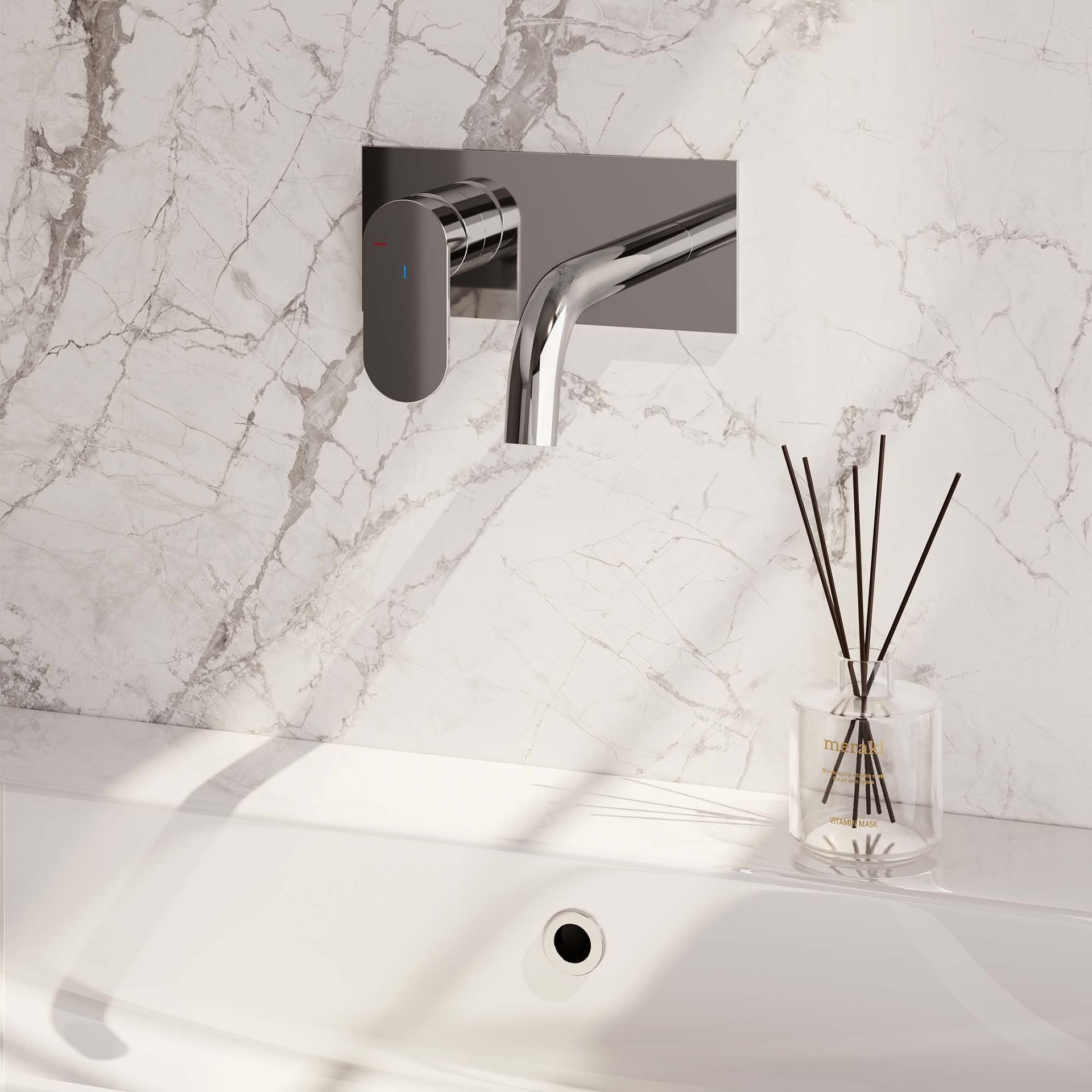 BRAUER Chrome Edition inbouw wastafelmengkraan met gebogen uitloop en afdekplaat model C2 chroom
