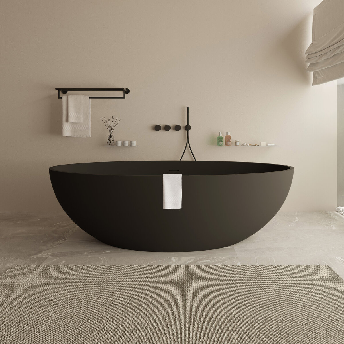 Ideavit Solidellipse Vrijstaand Bad 180x88 Ovaal Solid Surface Mat Zwart