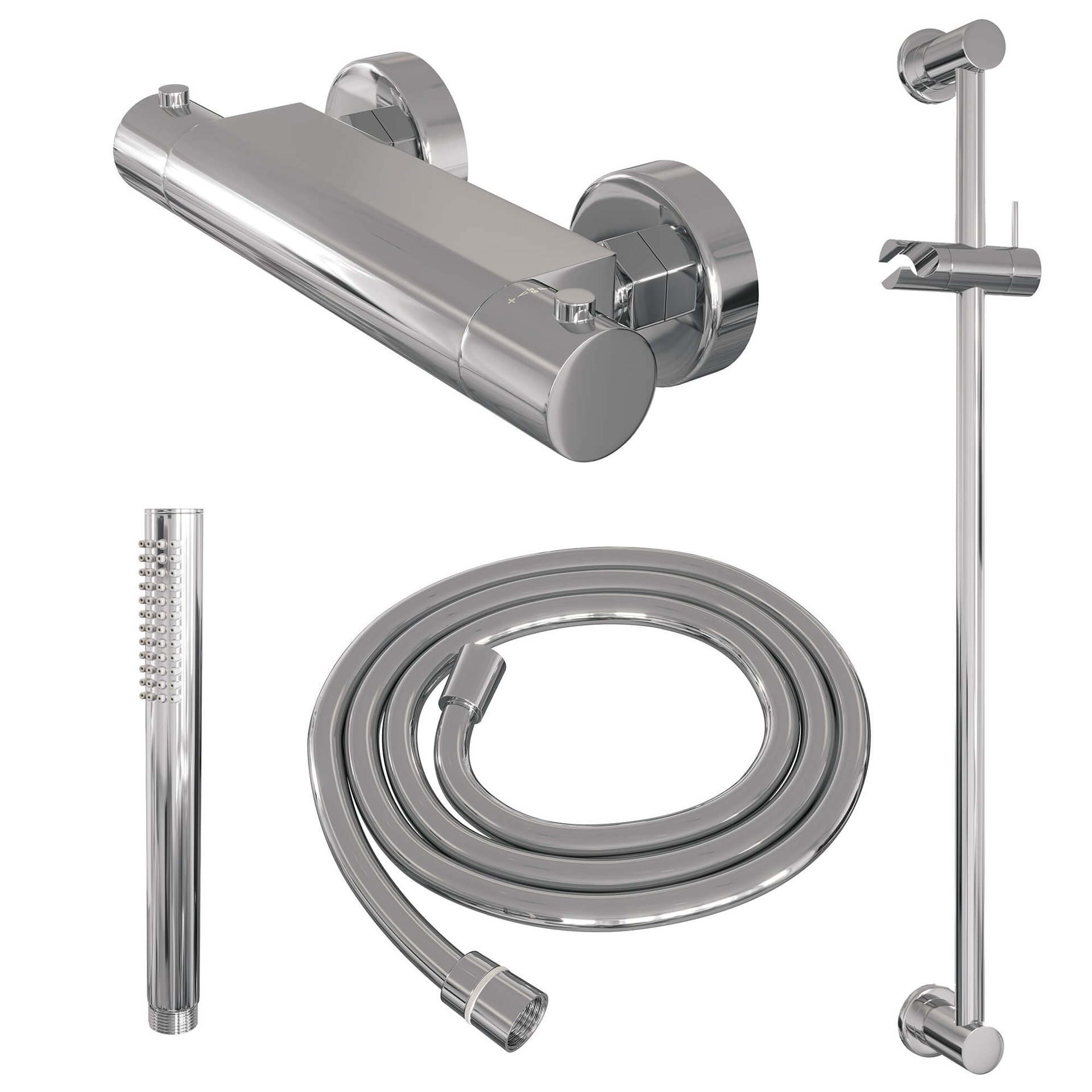 BRAUER Chrome Edition opbouw douche thermostaatkraan SET 01 met glijstang en staaf handdouche en doucheslang chroom