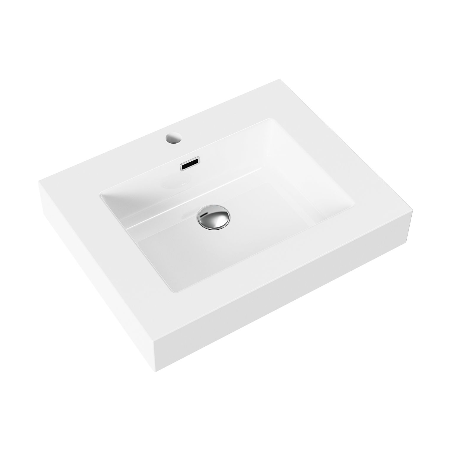 Aloni Wastafel - 1 Wasbak - Met Overloop - 1 Kraangat - Kunstmarmer - 60x10x46 cm - Glanzend Wit