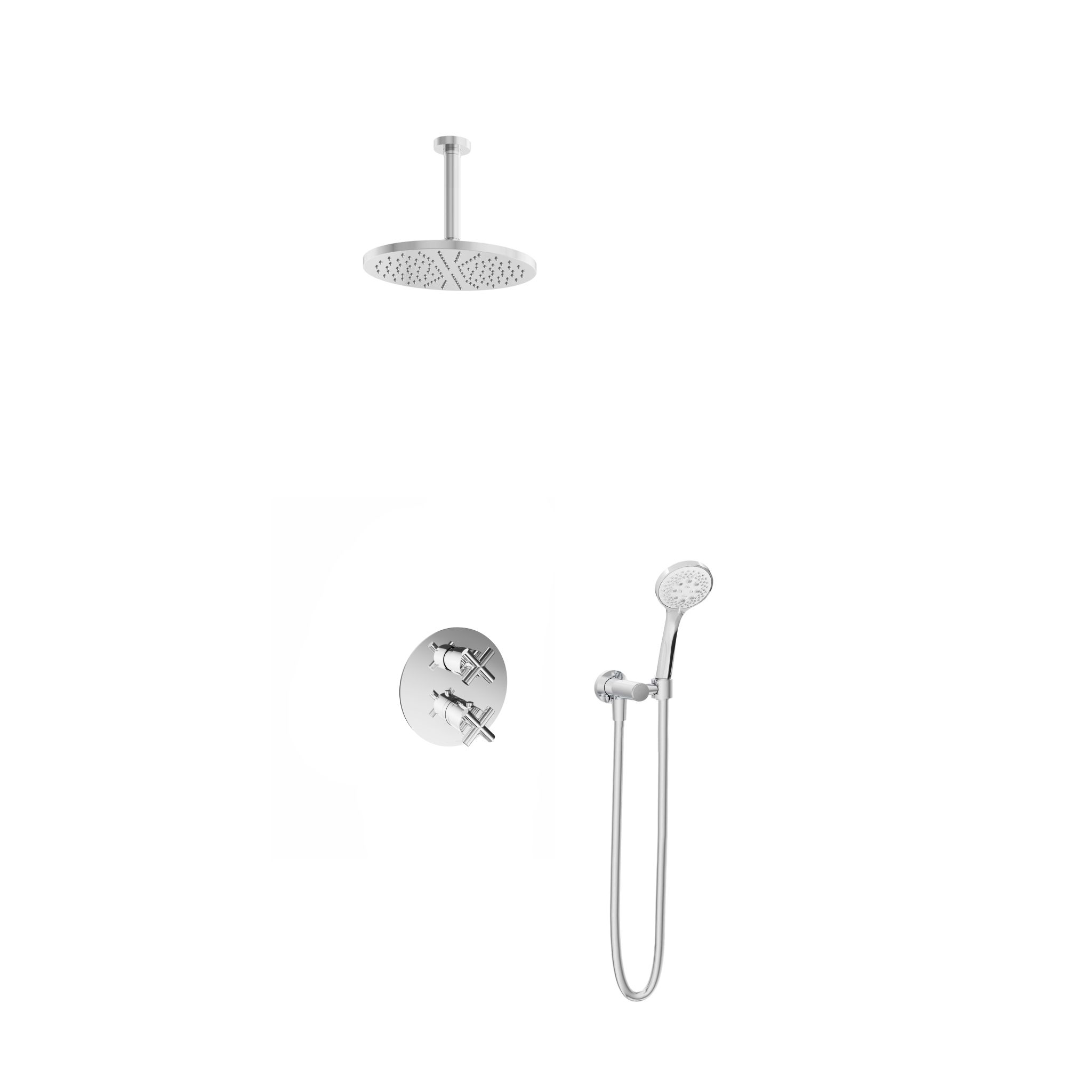 Hotbath Chap Inbouw Regendoucheset Rond Met 2-Weg-Omstel, Plafondbuis 15cm, Hoofddouche 25cm En 3-Standen Handdouche Chroom
