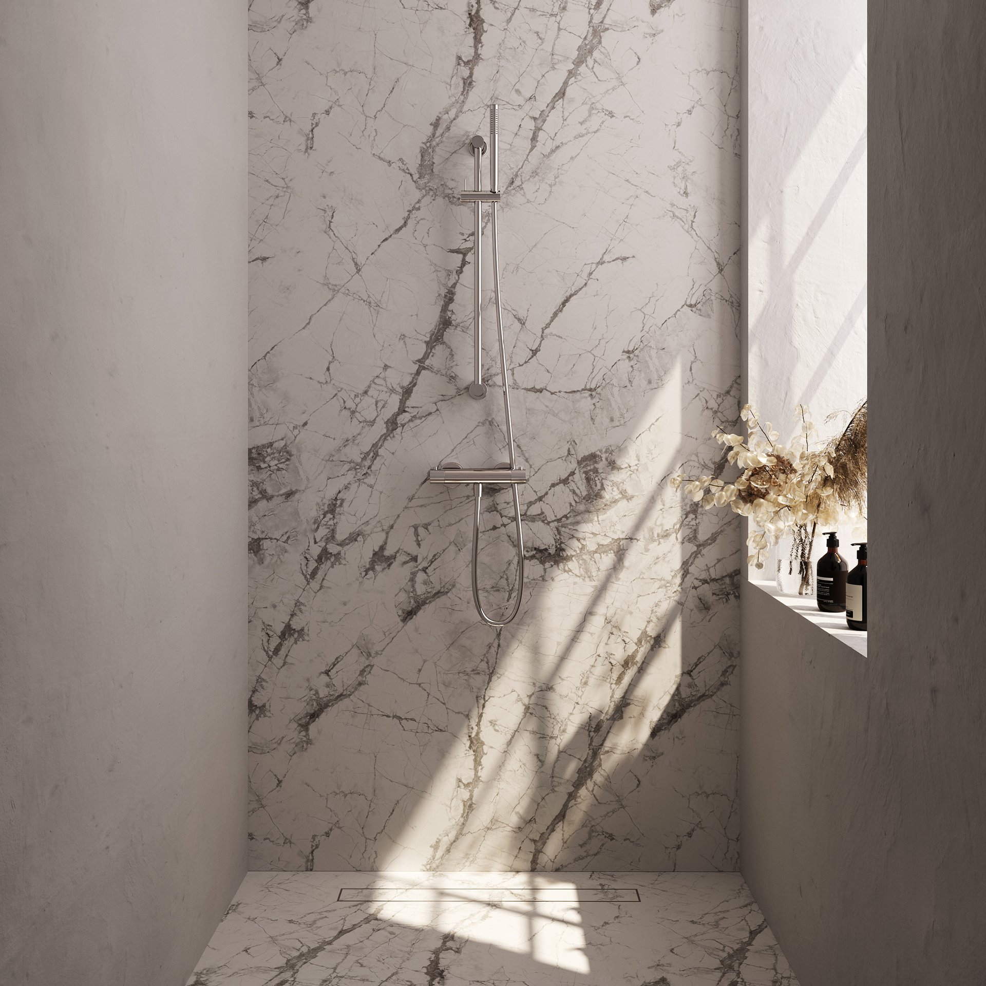 BRAUER Stripe opbouw douche thermostaatkraan SET 01 met glijstang en staaf handdouche en doucheslang chroom
