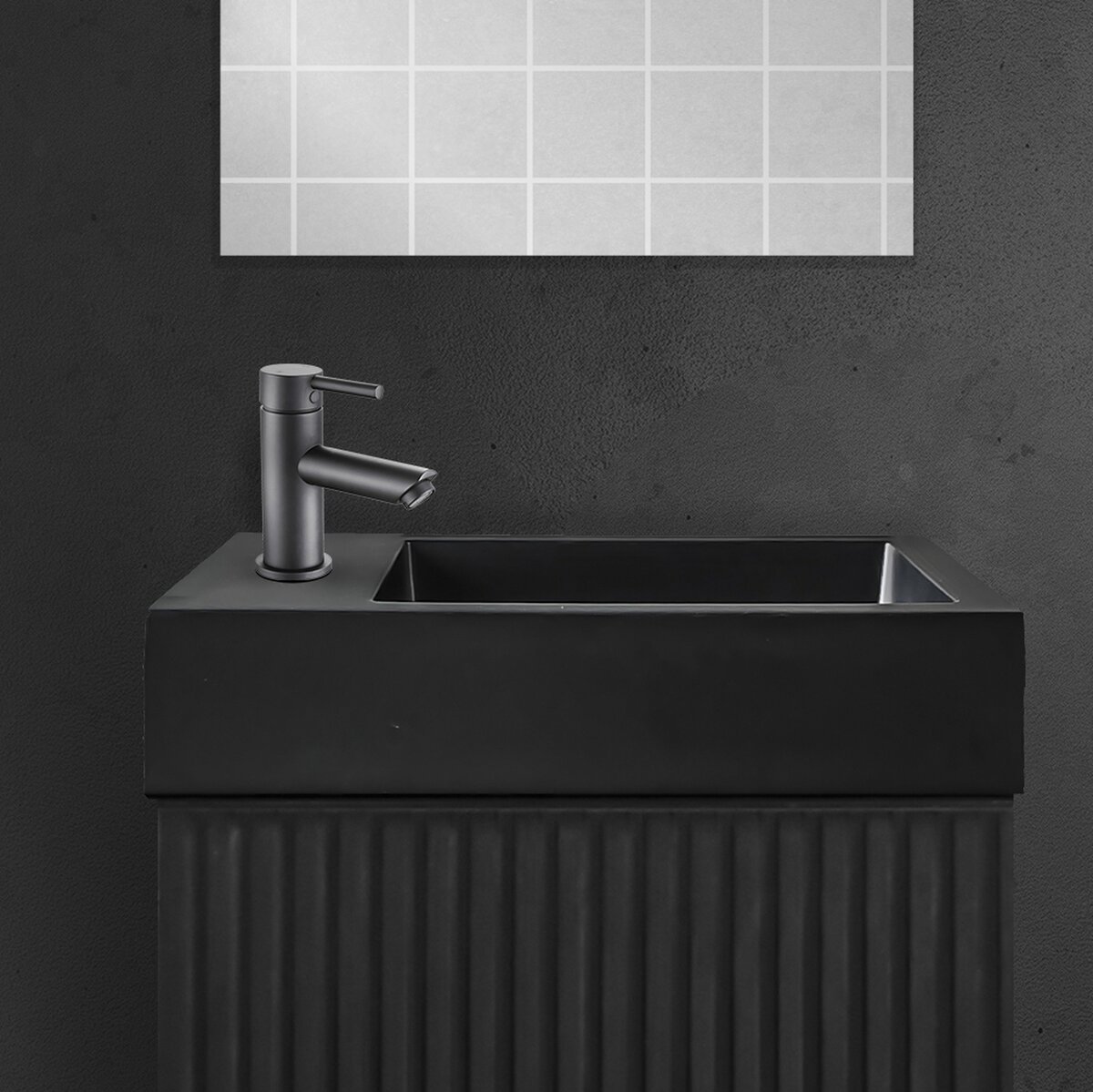 Creavit Aloni Wastafel Mat Zwart Met Kraangat Links-Rechts 46 cm