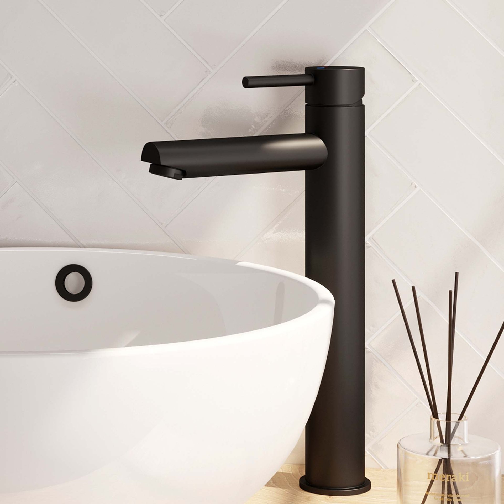 BRAUER Black Edition verhoogde opbouw wastafelmengkraan model A mat zwart