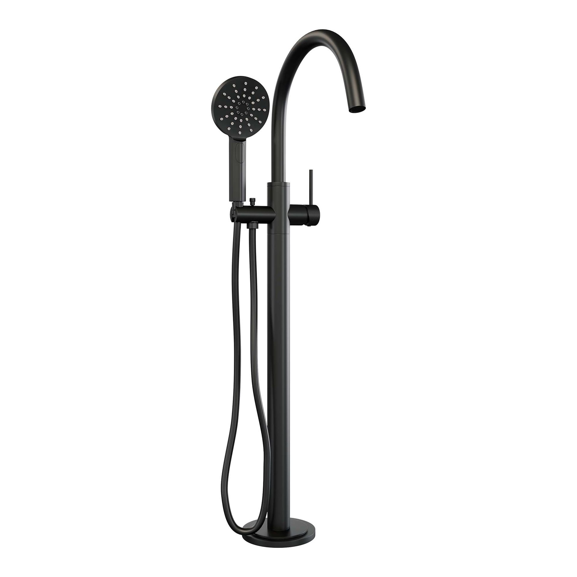 BRAUER Black Carving vrijstaande badmengkraan SET 02 met 3-standen handdouche en doucheslang mat zwart