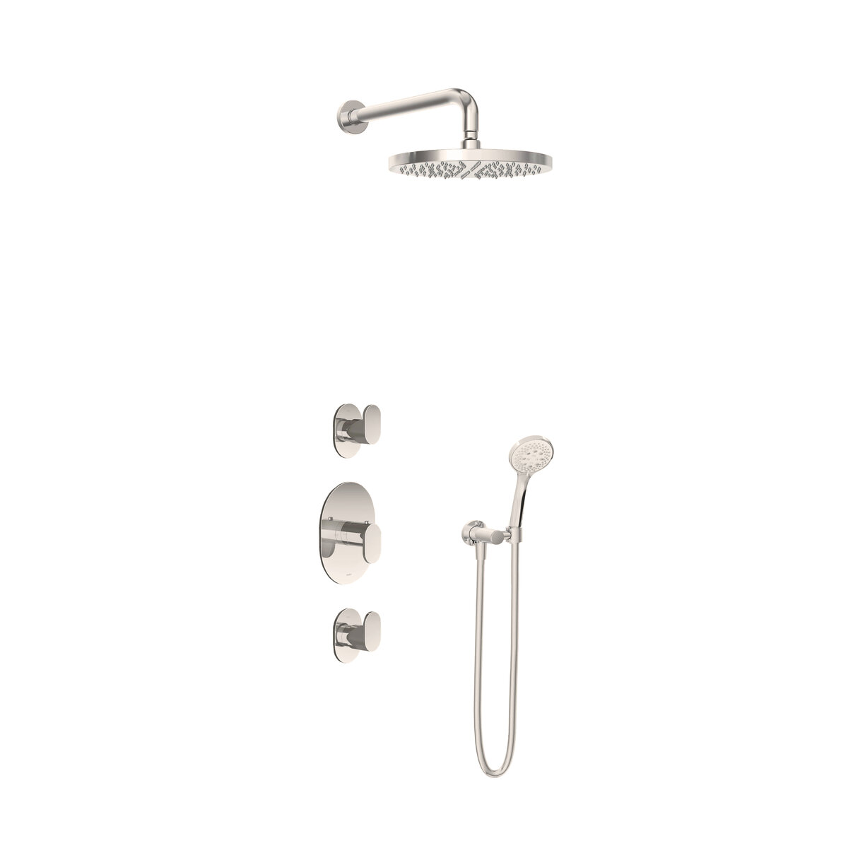 Hotbath Friendo Inbouw Regendoucheset Rond Met 2 Stopkranen, Wandarm, Hoofddouche 30cm En 3-Standen Handdouche Geborsteld Nikkel
