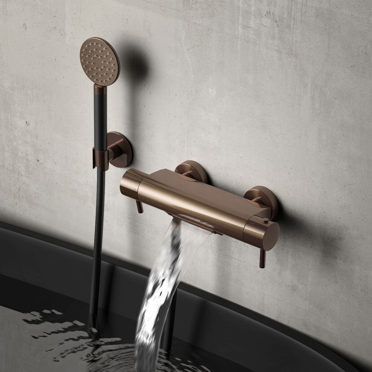 Hotbath Buddy Opbouw Badthermostaatkraan Met Watervaluitloop Geborsteld Koper PVD
