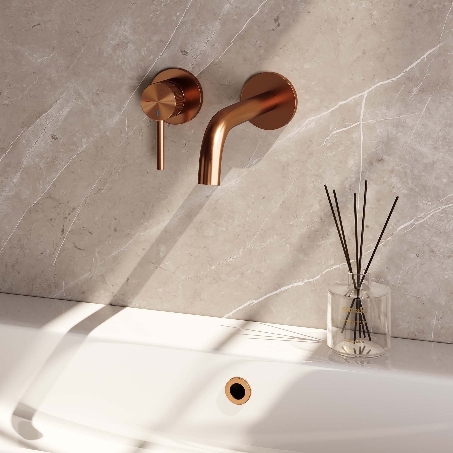 BRAUER Copper Carving inbouw wastafelmengkraan met gebogen uitloop en rozetten model A2 koper geborsteld PVD