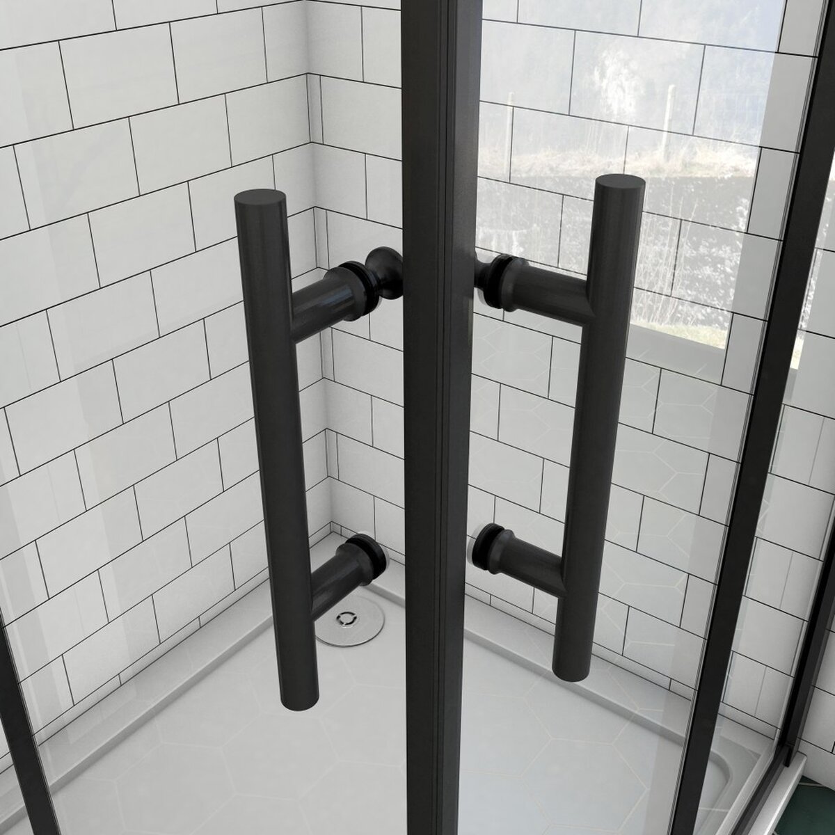 Douchecabine Set Ixia 90x90 Zwart Met Douchebak Daisy Zwart Met Sifon
